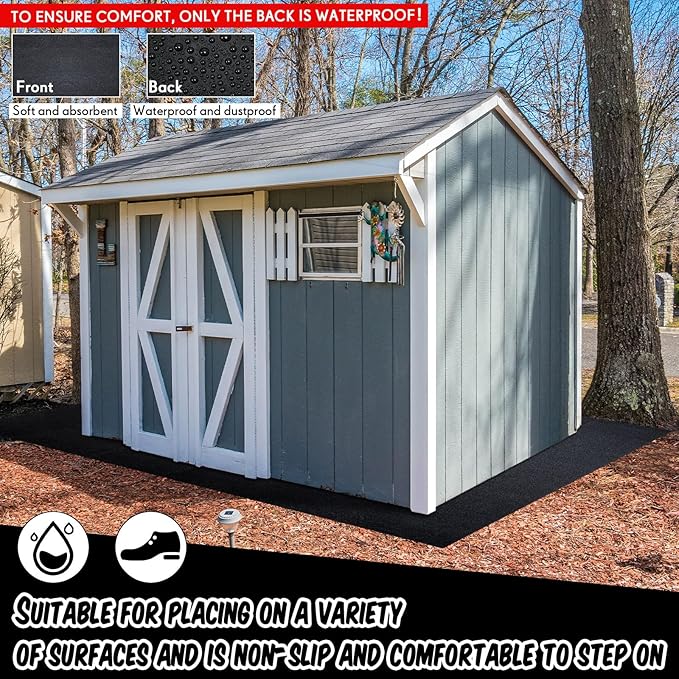 Haull Waterproof Outdoor Storage Shed Mat, 10x10 ft, Felt Surface, Non Slip Backing, Washable, Storage Shed Not Included