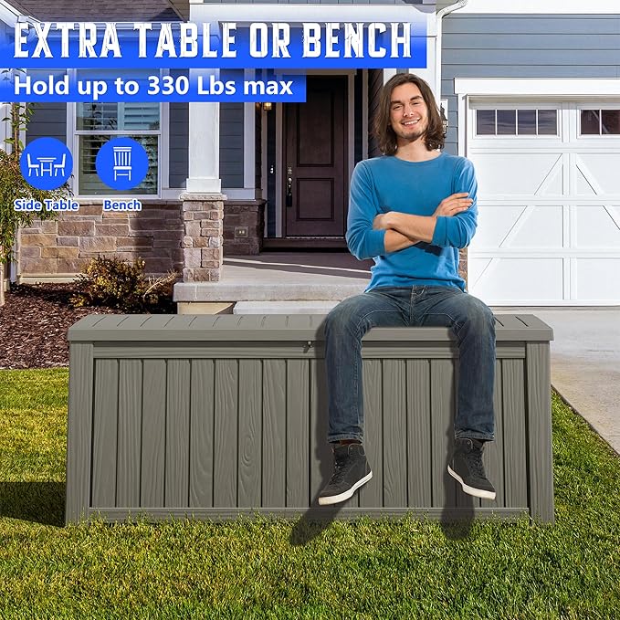 Oudoor Storage Deck Boxes Waterproof, Waterproof and UV Resistant Outdoor Storage Box Lockable Lid for Delivery Box, Indoor, Garden Tools, Pool Supplies, Patio (Grey, 220 Gallon)