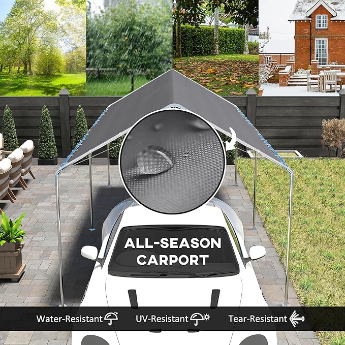 Outsunny 10'x20' Carport Outdoor Heavy Duty Party Tent Galvanized Car Canopy with Included Anchor Kit, 3 Reinforced Steel Cables, Gray