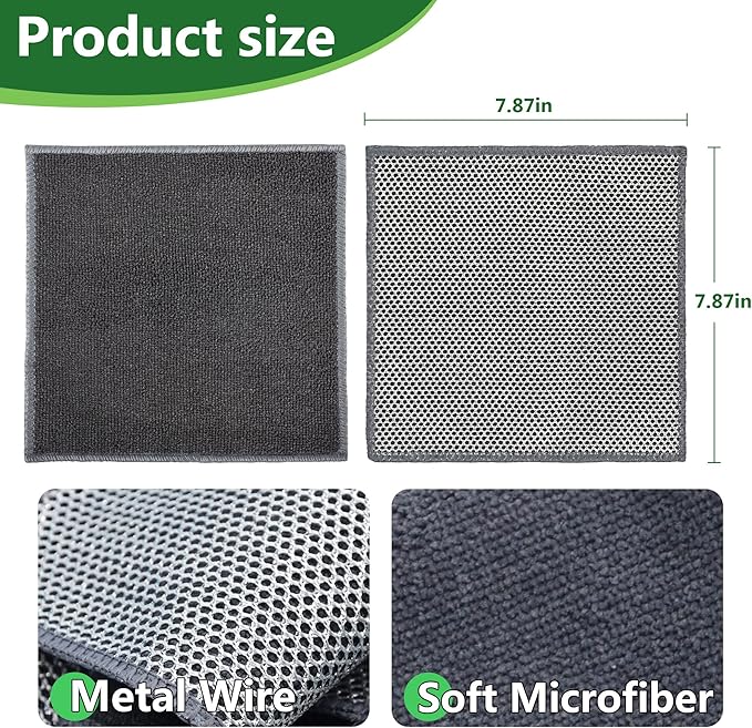6Pack Double-Side Wire Dishcloth, Upgrade Wire Cleaning Cloths, Multipurpose Non-Scratch Wire Dishwashing Rags for Home/Kitchen(7.87''x7.87'') - Pink