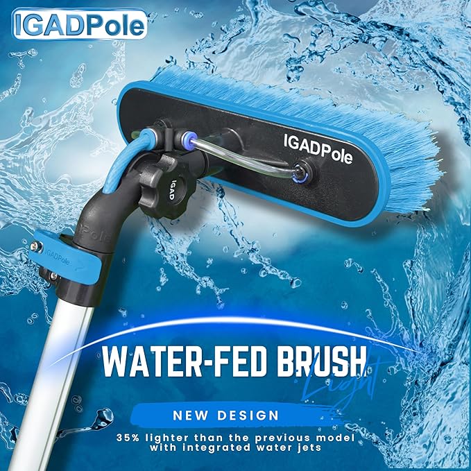 IGADPole 12 FT Water-Fed Washing Kit with Soap-Dispenser, Brush, 10″ Squeegee & Cobweb Duster for Windows, Gutters, Solar Panels & Exterior Walls