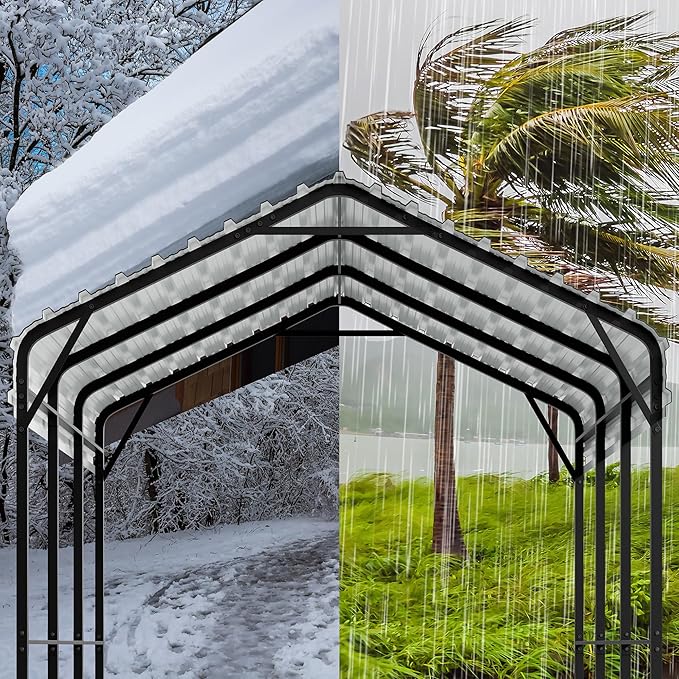 Walsunny Metal Carport 12x15 FT Heavy Duty Carport Canopy with Enhanced Base, Outdoor Car Shelter with Galvanized Steel Roof and Frame Garage for Truck, SUV, Boat, White