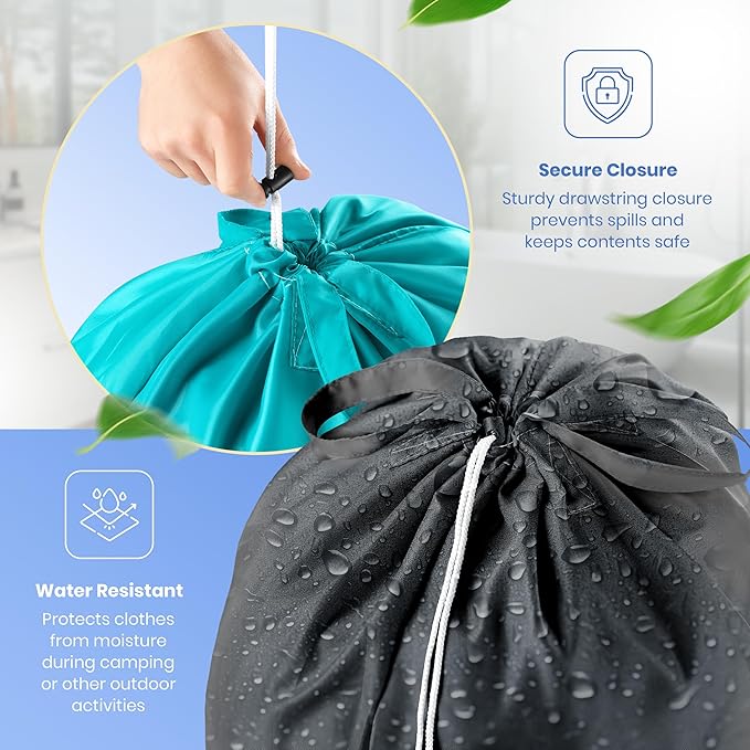 Extra Large Travel Laundry Bag - 2-Pack Fun Print Design Bags for Dirty Clothes - Durable Water-Resistant Fabric - Sturdy Drawstring Closure (Teal-Grey | Smell Me If You Dare)