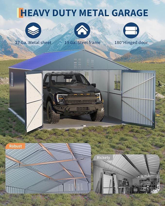 GarveeLife 12x20 FT Metal Carport, Enclosed Car Port with Reinforced Frame and Steel Roof for All-Weather Use, Metal Garage Shed for Full-Sized Pickup Trucks