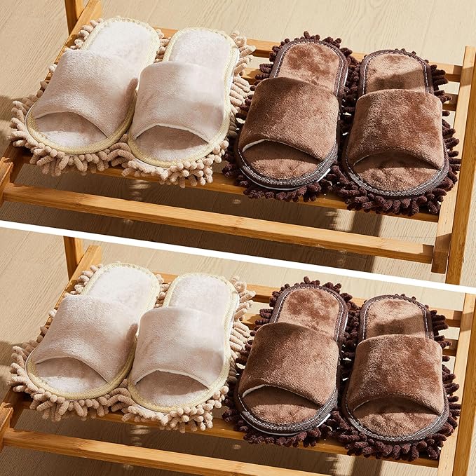 Jecery 4-Pair Washable Microfiber Mop Slippers - Detachable Dusting Shoes for Floor Cleaning, Office & Home Use - Suitable for Women & Men(Brown, Beige,L Size)