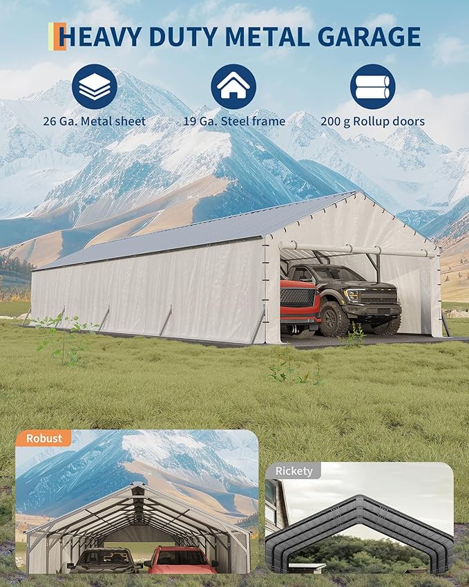 GarveeLife 20'X40'x12' Metal Carport for Multiple Vehicles, Enclosed Car Ports, Vertical Roof Design, for All-Weather, for Full-Size Pickup Trucks, Boats, and Tractors