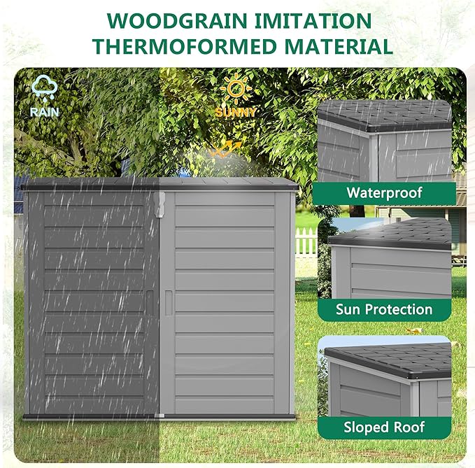 Uhomepro 4.6 Ft. X 4.1 Ft Outdoor Horizontal Storage Shed, Resin Storage Shed with Double Lockable Doors, Ideal for Garbage Can Storage and Garden Tools, Strong Water Resistance