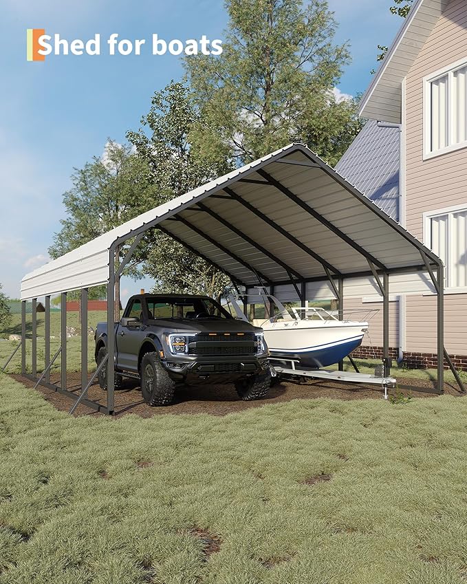 Garveelife 20'x25'x13' Metal Carport for 2 Cars, Heavy Duty Car Ports for Heavy Snow, Reinforced Frame, Tall Metal Car Ports for Bass Boats, Full-Sized Pickup Trucks, and Tractors, N.W. 980 Lbs
