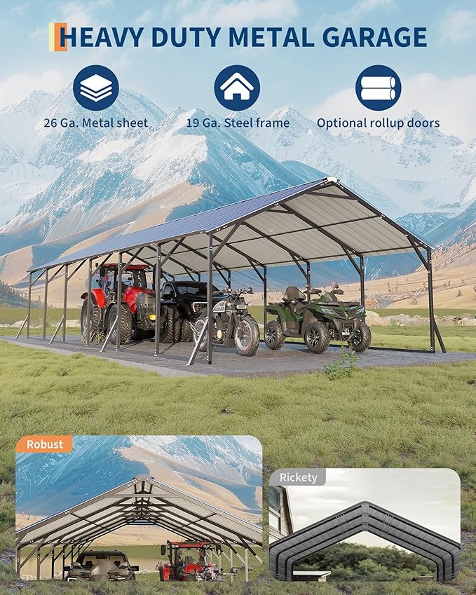 GarveeLife 20'x30'x12' Metal Carport for Multiple Vehicles, Heavy Duty Car Ports, Vertical Roof Design, All-Weather Use, for Full-Size Pickup Trucks, Boats, and Tractors