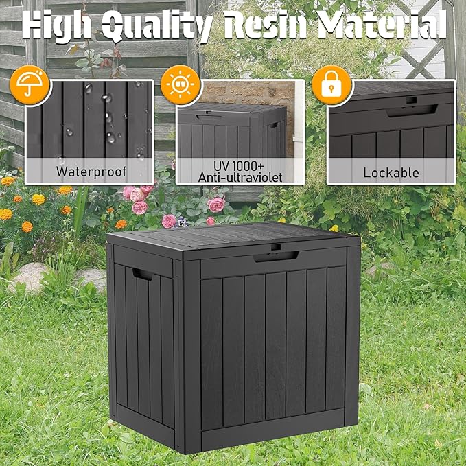 NUNU LAB 31 Gallon Outdoor Storage Box Waterproof, Outside Package Delivery Deck Boxes with Lockable Lid, Backyard Storage Bin For Garden Tools, Patio Cushions Accessories, Black