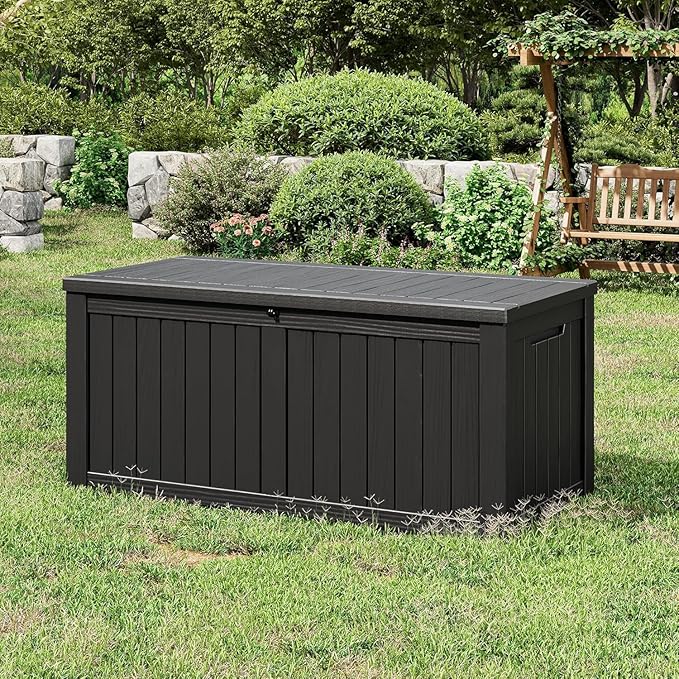 NUNU LAB 180 Gallon Outdoor Storage Box,Resin Large Sturdy Deck Box, Backyard Outside Storage Box Waterproof with Double Wall Panels,Package Delivery Box,Garden Box,Tool Box,Outdoor Hose Storage Bin