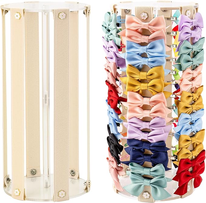Bow Organizer for Girls - Large Capacity Hair Clip Organizer (Beige)