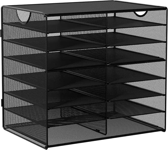 EasyPAG Paper Trays for Classroom 14 Tier Mesh Desk Organizer Shelves with Handle A4/Letter Size File Folder Organizer Shelf for Office, School, Home, Black