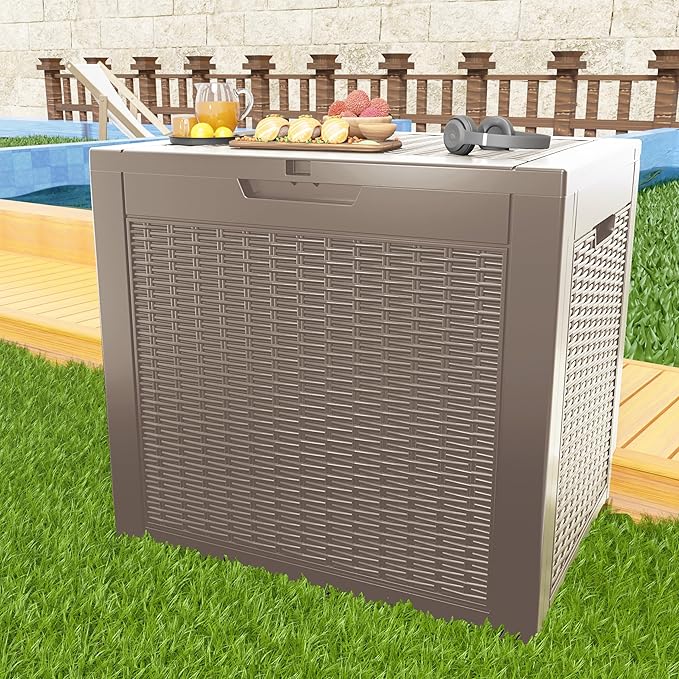 36 Gallon Outdoor Deck Box,Waterproof Resin Outdoor Storage Boxes, Outside Storage Lockable Container for Garden Tools,Indooor Cushions,Accessories (Grey)