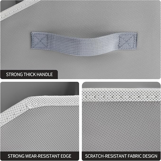 Closet Baskets for Shelves Trapezoid - Decorative Storage Baskets with Handle, Closet Bins for Organization, Shelf Storage Bins for Clothes, Books, Home, Office, 10 Pack, Grey