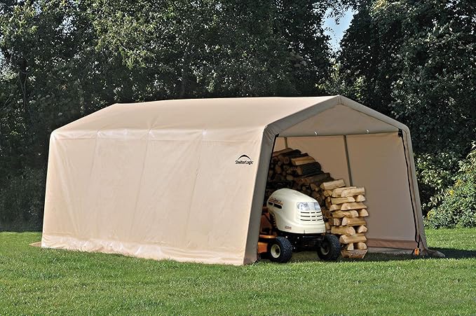 ShelterLogic Peak Style Roof Instant Garage Carport Car Canopy with Steel Frame and Waterproof UV-Treated Cover