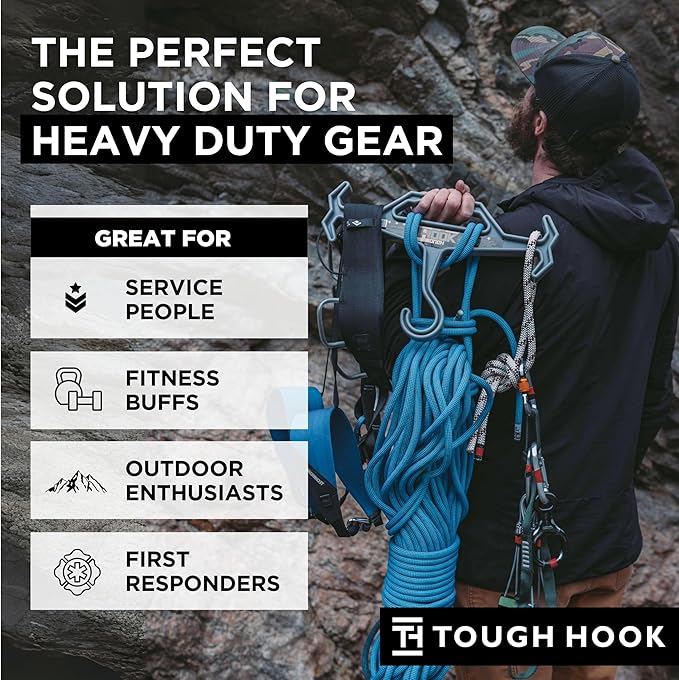Tough Hook Original Heavy Duty Hangers – The Superhero of Hangers USA-Made, Anti-Slip ABS Resin Tactical Hanger for Police Gear, Scuba Gear & Dive BCD – DuraResin 200-lb Cap Wetsuit Hanger, 1 Blue