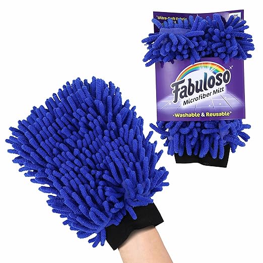 Fabuloso Microfiber Cleaning Mitt Glove, Lint-Free Scratch-Free Dusting and Washing for Furniture, Blinds, Baseboards, Shelves and Car Interior, One Size Fits All, Blue, 3-Pack