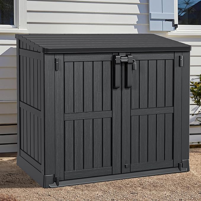 YITAHOME Outdoor Horizontal Storage Shed Without Shelf, Weather-Resistant Resin Tool Shed, Waterproof and Lockable Outdoor Storage Box for Bikes, Trash Cans, Garden Tools, 36 cu ft (Light Gray)