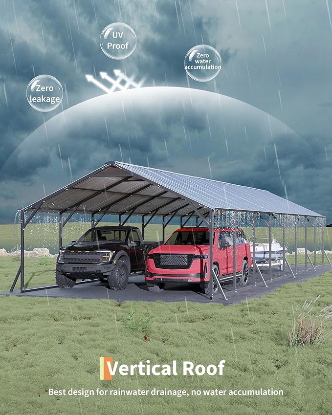 GarveeLife 20'x40'x12' Metal Carport for Multiple Vehicles, Heavy Duty Car Ports, Vertical Roof Design, All-Weather Use, for Full-Size Pickup Trucks, Boats, and Tractors