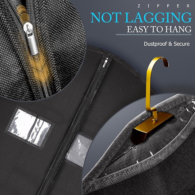 60-inch Garment Bags for Travel, Garment Bags for Hanging Clothes with Zipper and Visible Transparent Window, 2 Pack，Black