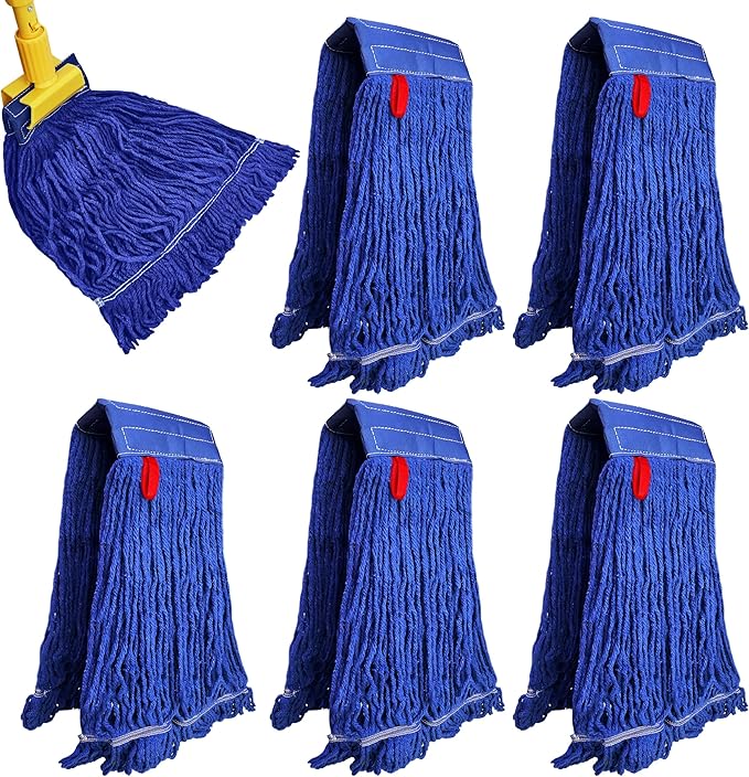 KLEEN HANDLER Blended Loop End Heavy Duty Mop Head Replacement, Wet Mop Refills for Industrial and Commercial Use, Dark Blue, 24 Oz (6-Pack)