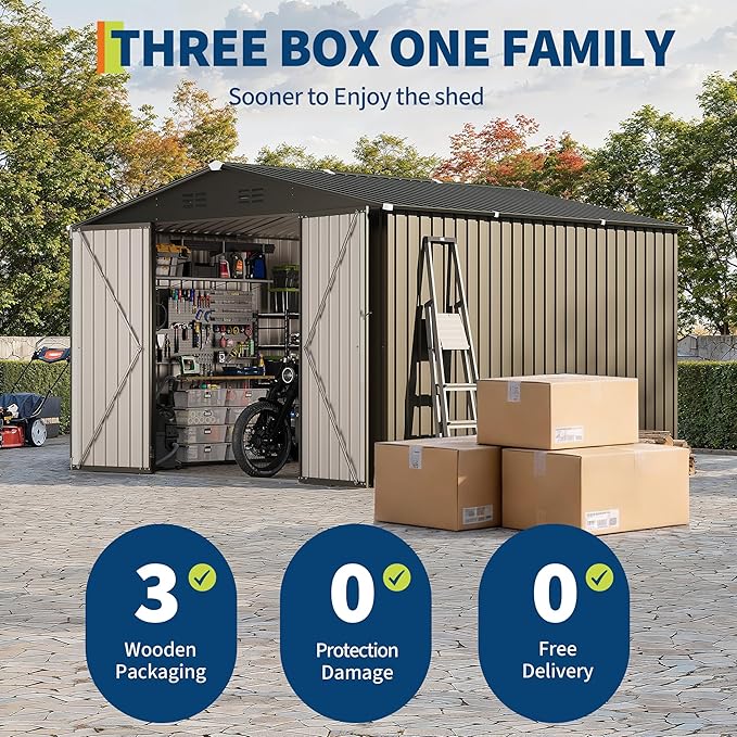 10 x 10 FT Outdoor Storage Shed,Metal Garden Sheds&Outdoor Storage Clearance, Large Tool Shed Outdoor with Single Lockable Door,Ideal Storage House for Backyard Garden Patio Lawn