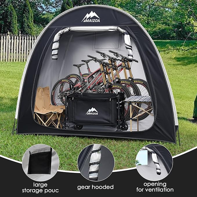 Bike Storage Shed Tent, 82*65*59 Inches, Outdoor Portable Storage Shelter for 4-5 Bicycles, 210D Oxford Fabric PU4000 Waterproof, Suitable for Storing Bicycles, Motorcycles and Various Tools