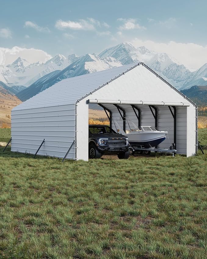 GarveeLife Roofing Panels for Metal Carport 20x25 ft, 20x20 ft, Heavy Duty Metal Carport Kits, 27 Ga. Galvanized Steel Ribbed Panels, 60.23 in x 19.68 in, 16 Pcs, White