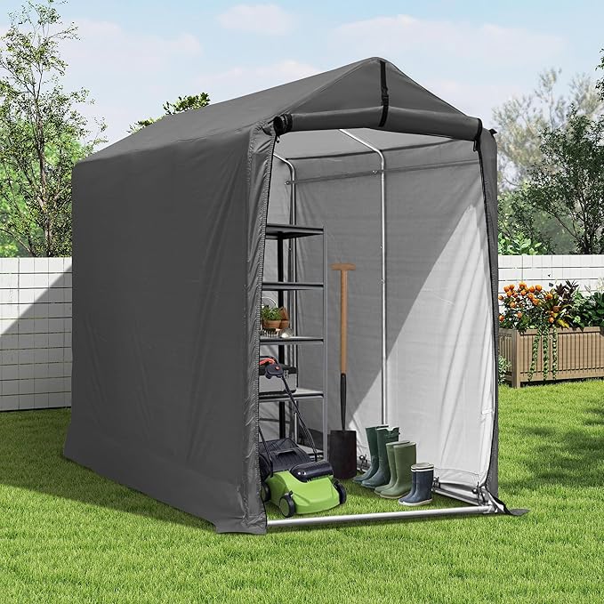 GARTOO 6 x 3ft Outdoor Cycle Storage Shelter - Bike Shed with Roll-up Door & Ventilate Window, Polyethylene Canopy Bicycle Garage for Garden, Domestic, Outdoor, Rain Shelter