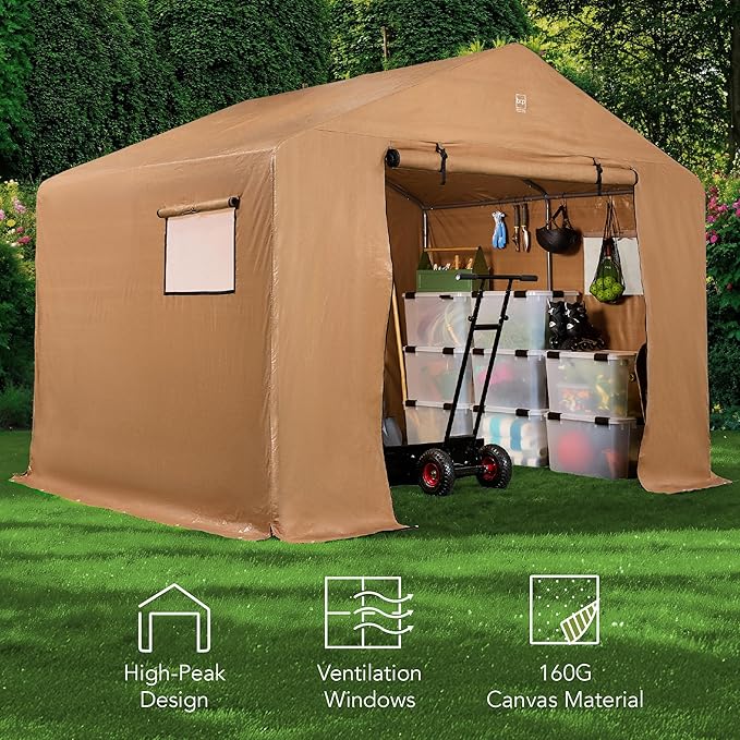 Best Choice Products 10x8ft Outdoor Storage Shed, Carport, Canopy Shelter, Dual Doors & Windows, Metal Frame, Weather-Resistant, Perfect for Storing Motorcycle, Bike, Garden Tools – Tan