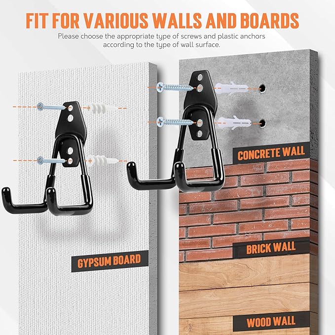 TONDA Garage Hooks, 20 Pack Garage Organization, Wall Storage Hooks Heavy Duty for Hanging Bike, Ladder, Garden Tools, Hose and Ropes, Black