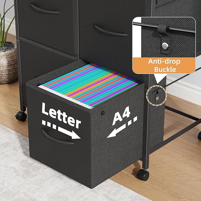4 Drawer Lateral File Cabinet, Mobile Filing Cabinet for Large Printer, Home Office Functional Small Office Storage Cabinet & Printer Stand, Fits Letter/A4, Black