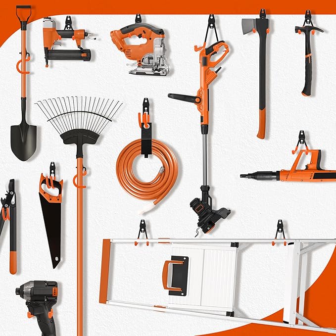 28 Pack Garage Hooks Heavy Duty - Garage Storage and Organization Ladder Hooks with Non Slip PVC Coating for Hanging Bike，Ladder，Garden Tools，Hose