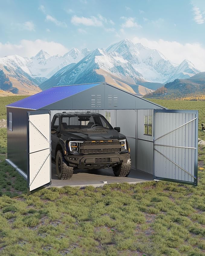 GarveeLife 12x20 ft Metal Carport, Enclosed Car Port with Reinforced Frame and Steel Roof for All-Weather Use, Metal Garage Shed for Full-Sized Pickup Trucks
