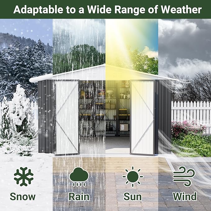 Polar Aurora 12x10 FT Outdoor Storage Shed, Metal Garden Shed with with Updated Frame Structure, Heavy Duty Weatherproof Tool Sheds for Backyard Garden Patio Lawn, White