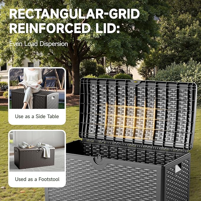 80 Gallon Resin Storage Box, All-Weather, Lockable Multi-Purpose Deck Box for Outdoor Cushions, Patio Items, and Garden Equipment, (Pure Black)