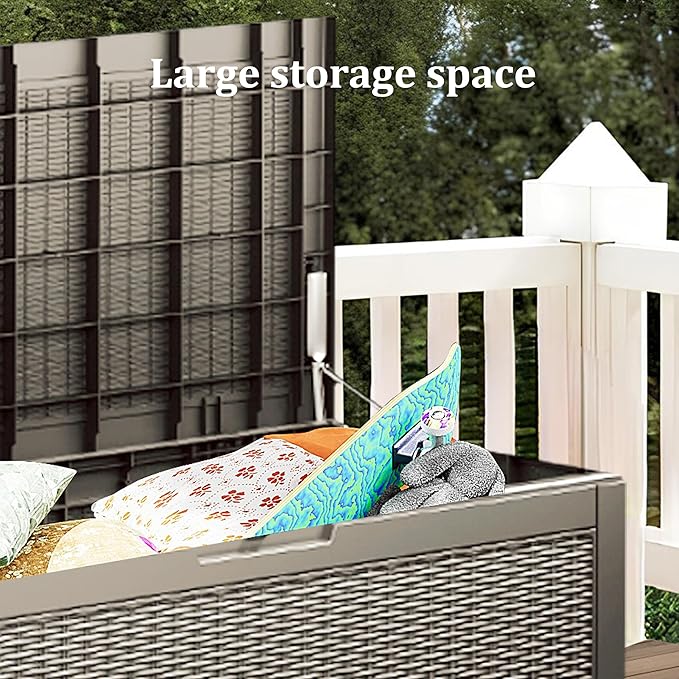 Outdoor Storage Box, 100 Gallon Resin Deck Box Waterproof for Patio Furniture, Garden Tools and Pool Accessories, Lockable UV-Resistant Storage Bin Bench Cabinet for Outside, Grey