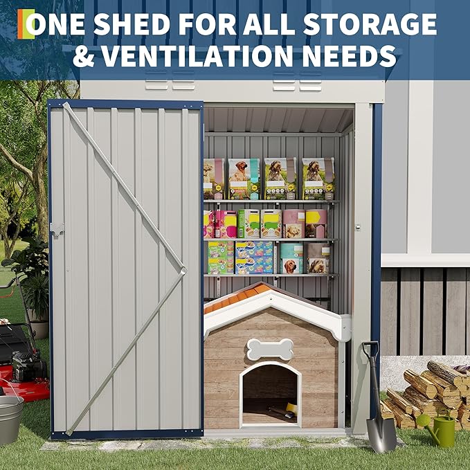 5x3 FT Outdoor Storage Shed, Tool Shed with Sloping Roof and Lockable Door, Compact Metal Tool Garden Shed for Garden, Backyard, Patio