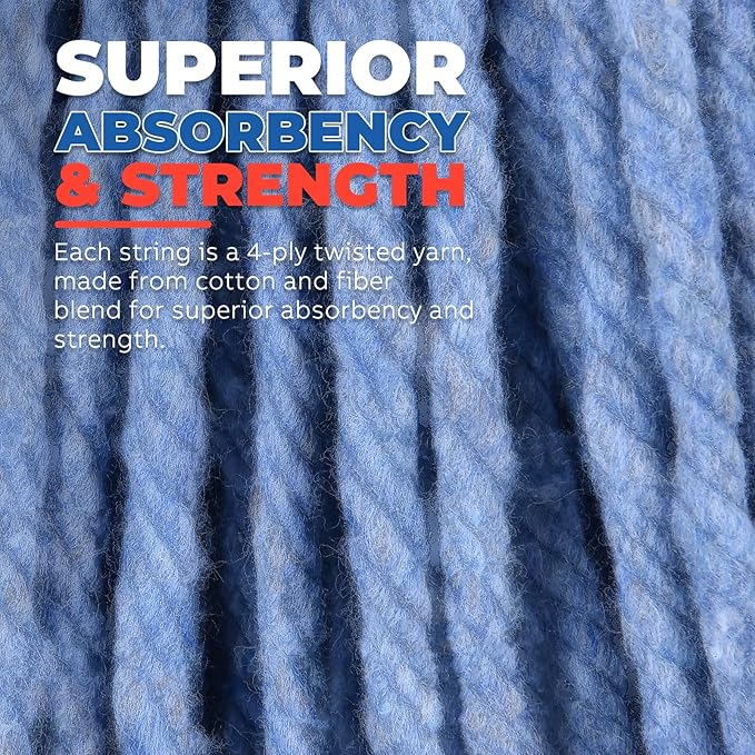 Onesimus 24 oz Mop Head Replacement, Industrial Mops for Floor Cleaning Heavy Duty 4-Ply Cotton Blend Looped End Wet Mop Refills 1.25 in Universal Headband, X-Large Blue, Case Pack 12 Pcs
