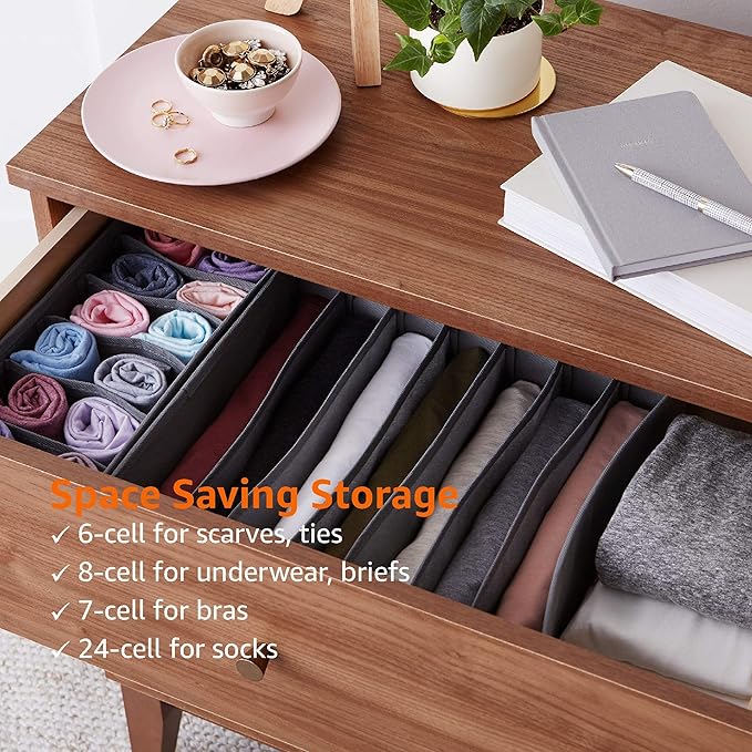 Amazon Basics Dresser Drawer Storage Organizer for Undergarments Gray | Set of 4