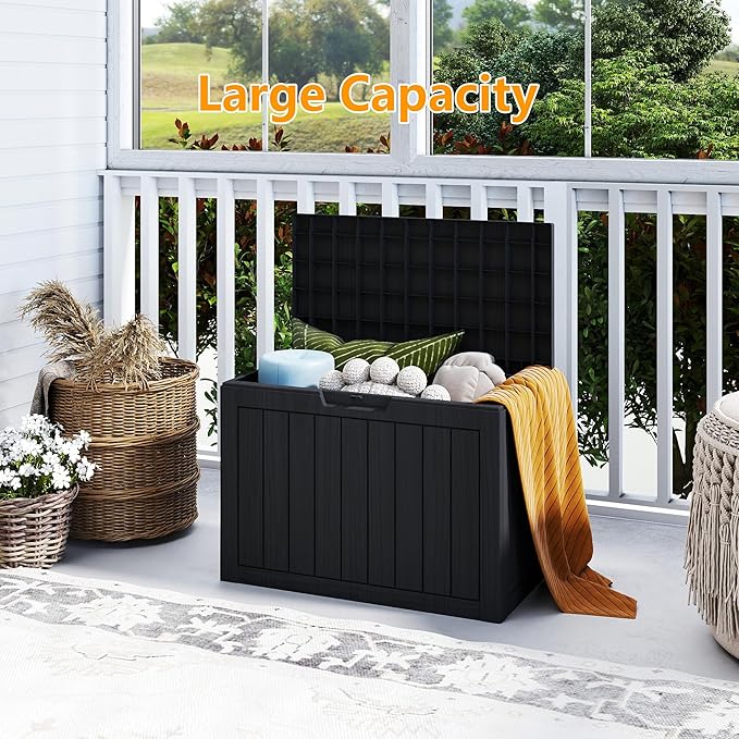 45 Gallon Deck Box Plus,Outdoor Storage Box Lockable,Waterproof for Patio Furniture, Garden Tools, Pool Accessories, Package Delivery Boxes For Outside, Black