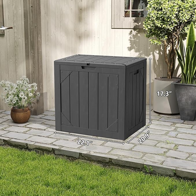 Outdoor Storage Deck Box Waterproof,30 Gallon Lockable Patio Package Delivery Bin as Seat, Resin Storage Container Bench for Furniture Cushions, Pool Accessories, Garden Tools, Grey