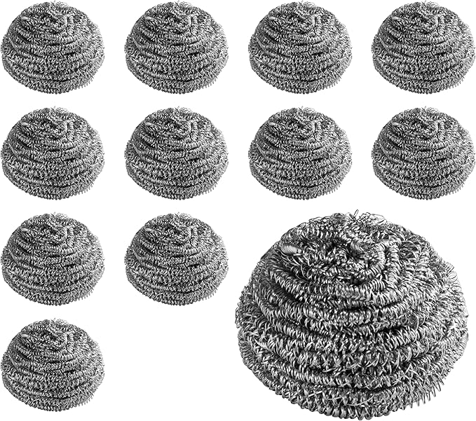 New Star Foodservice 54460 Extra Large (50 Grams) Stainless Steel Sponges Scrubbers, Set of 12