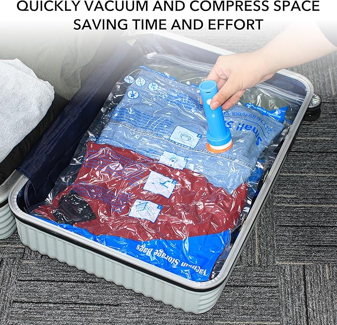 MEIQIHOME Vacuum Storage Bags, Space Saver Sealer Bags,Vacuum seal bags for clothing, Pillows, Comforters, Blankets, Bedding,16 Pack Vacuum Storage Bags with Electric Pump