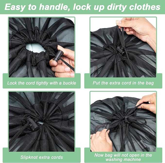 2 Pack Mesh Laundry Bags,Machine Washable Dirty Clothes Organizer with Drawstring and ID Tag, Large Laundry Hamper Liner Enough to Laundry Essentials for Travel, Sports（28" x 40",Black+White)