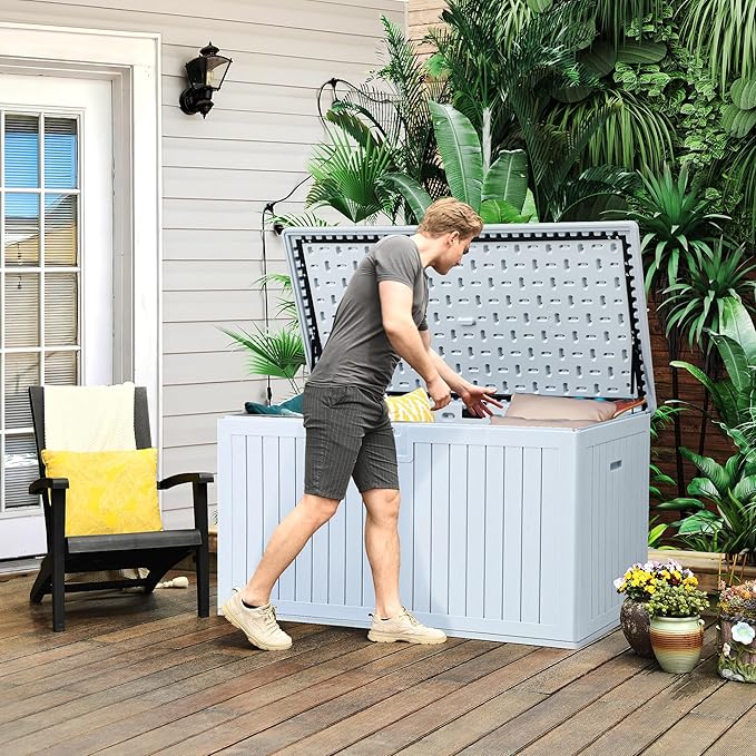 YITAHOME 230 Gallon Double-Wall Deck Box with Divider & Side Handles, Outdoor Large Storage for Patio Furniture Cushions, Garden Pool Accessories, Water Resistant & Lockable