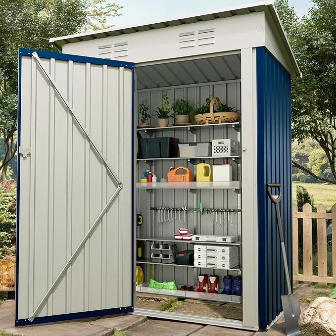 5x3 FT Outdoor Storage Shed, Tool Shed with Sloping Roof and Lockable Door, Compact Metal Tool Garden Shed for Garden, Backyard, Patio