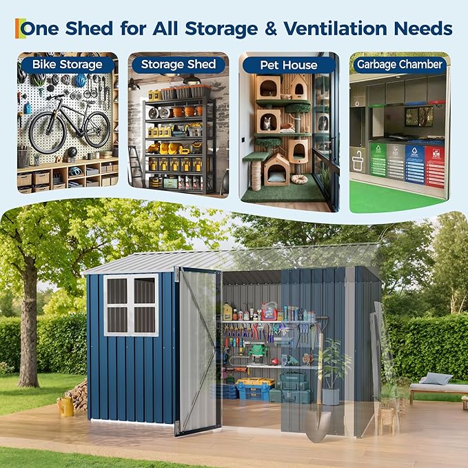 8x10 FT Outdoor Storage Shed,450CU.T Metal Tool Shed with Clear Window, Lockable Doors,Large Garden Storage Box with Sloping Roof，Sheds&Outdoor Storage for Backyard Garden Patio Lawn