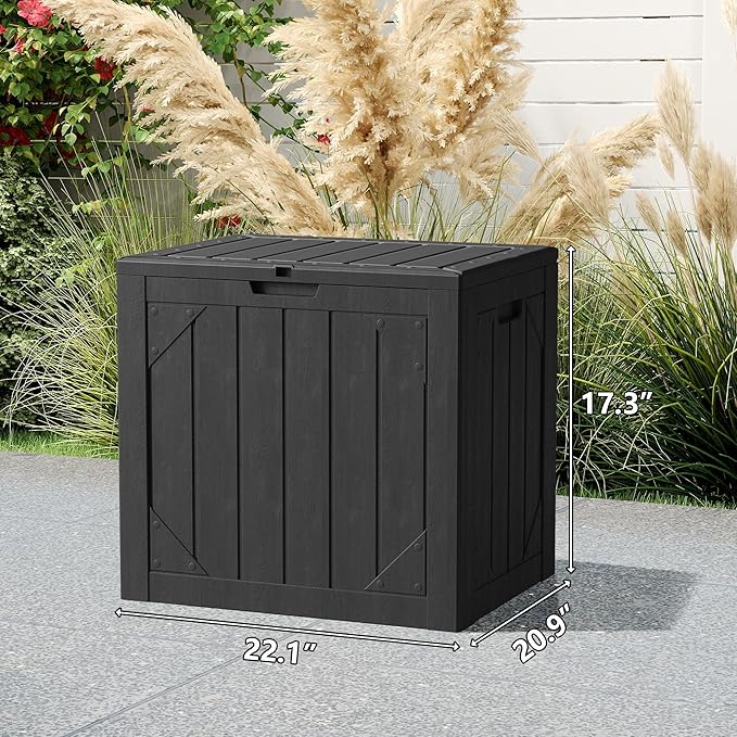 Outdoor Storage Box, 30 Gallon Lockable Resin Deck Box Waterproof, Patio Storage Bin for Furniture Cushion, Garden Tools and Pool Accessories, UV-Resistant Bench Cabinet for Outside, Black